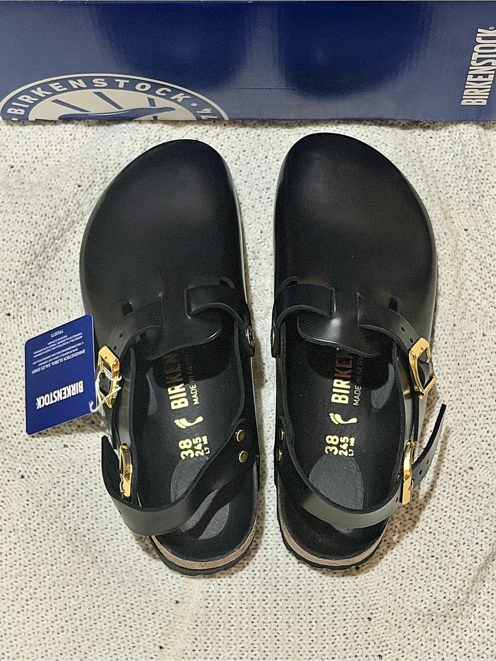 Birkenstock Tokio II Black Amalfi Leather Black & Brown Sandals US 7-7.5/EU 38